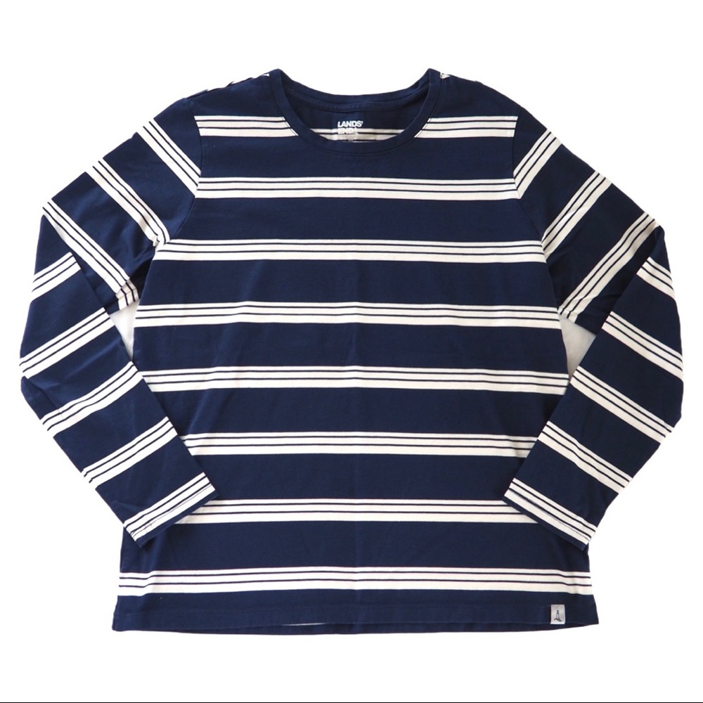 Women's Relaxed Long Sleeve Crewneck T-Shirt - DEEP SEA NAVY FOUNDERS STRIPE